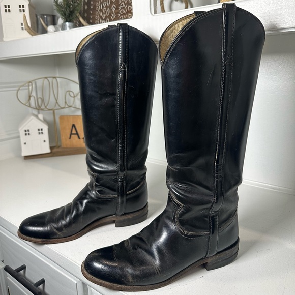 Justin Boots Shoes - Justin Western Boots Womens 7.5B Black Leather Cowboy Boots USA Made Classic